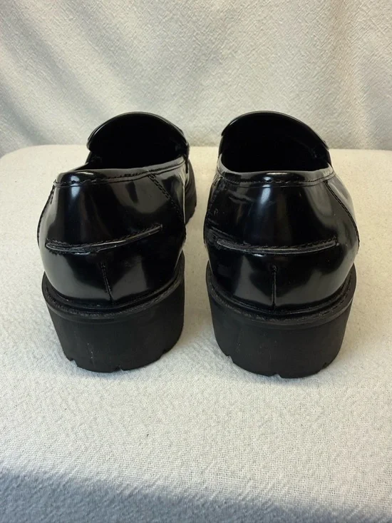 Classic Preppy Penny Loafers Vegan Black Patent Leather SchoolGirl Thick LugSole - Picture 4 of 9
